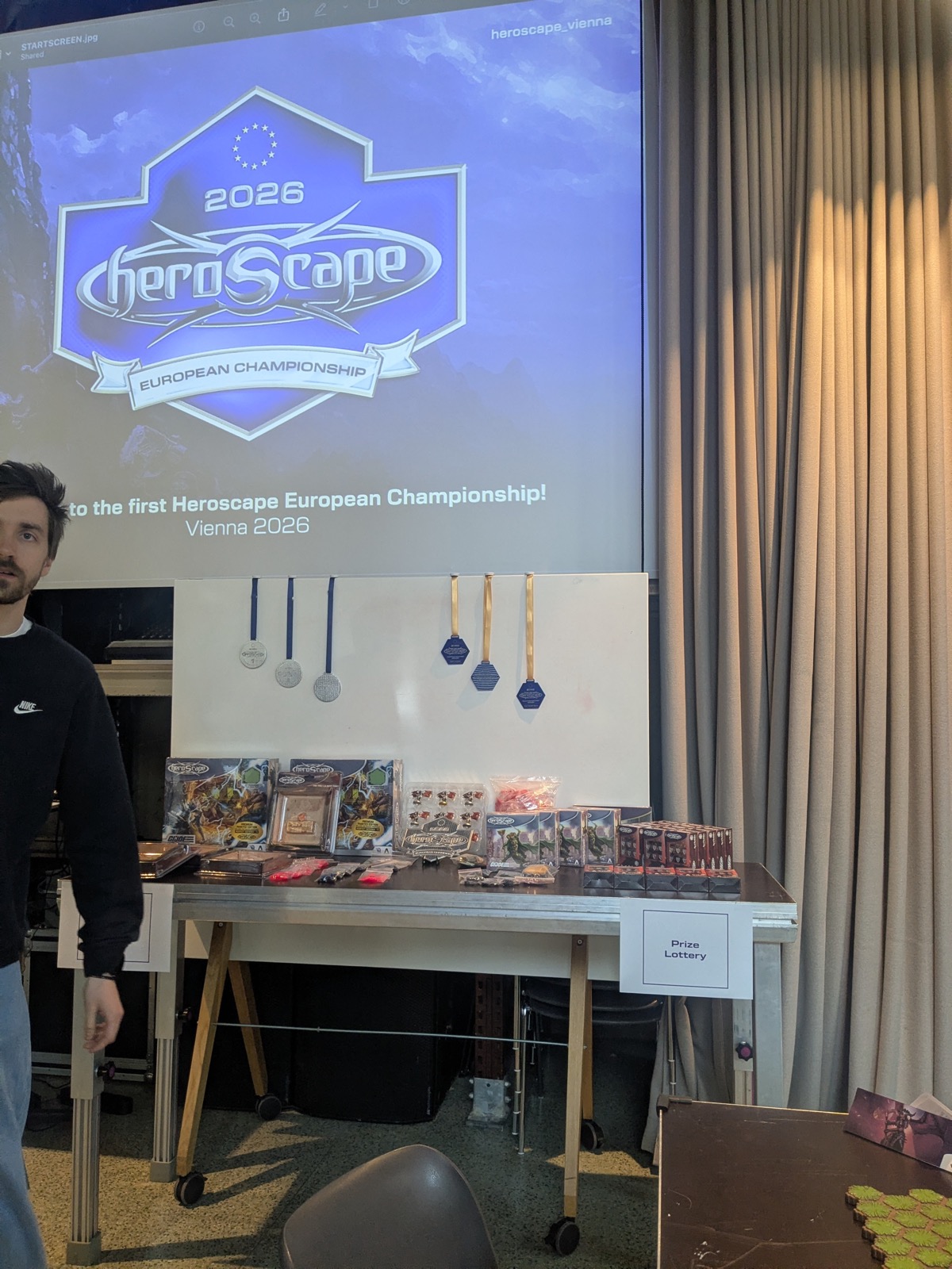 Heroscape European Championship signage at the 2026 venue